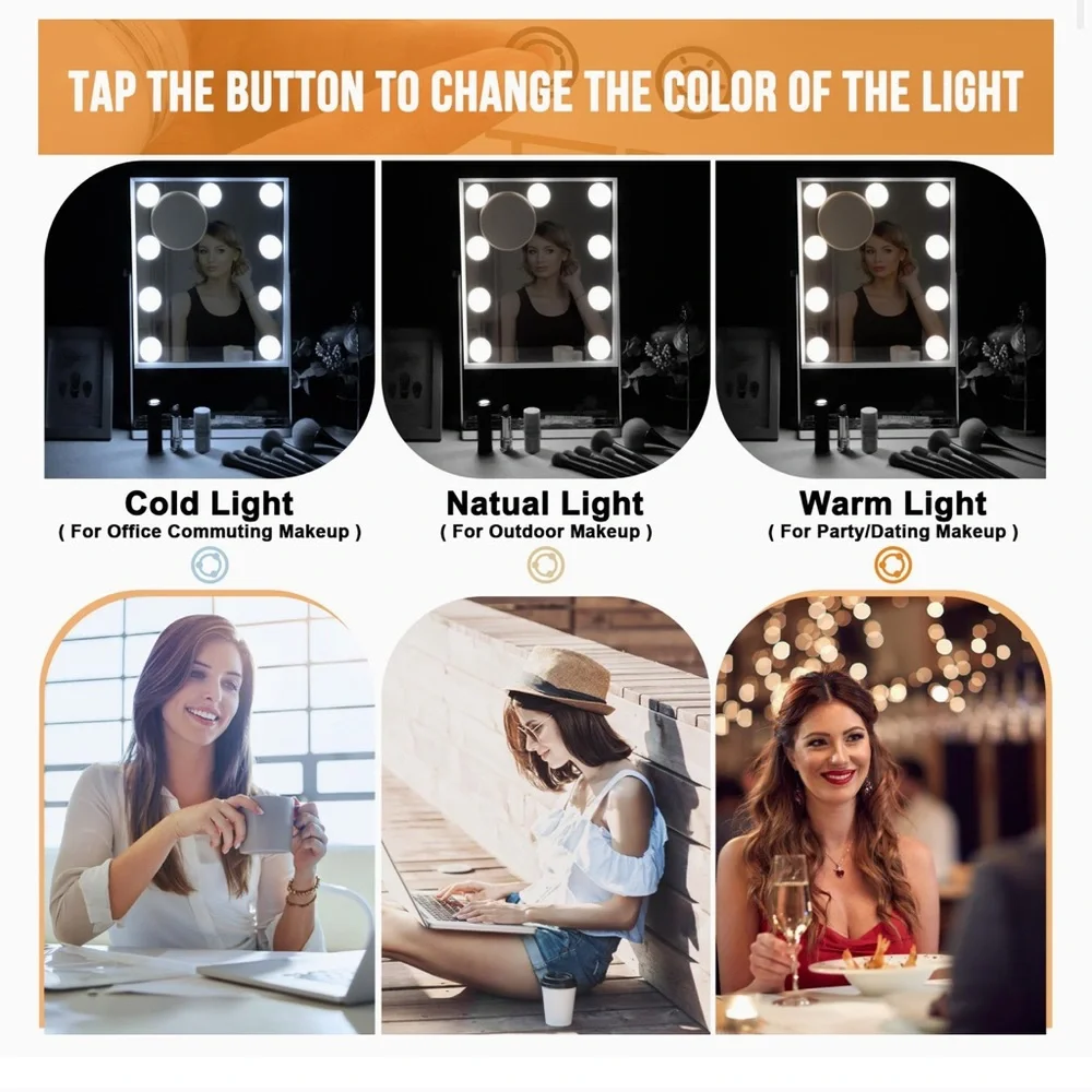 ⚫️ Hollywood Vanity Makeup Mirror Dimmerable Smart Touch Control LED and Storage